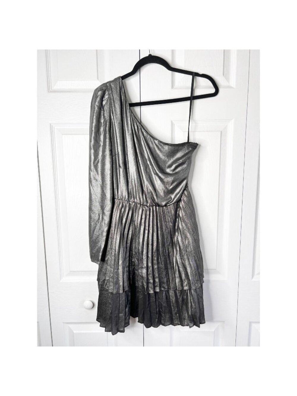 Derek Lam Collective Silver Crepe Metallic One Shoulder Dress Women's Size IT 44